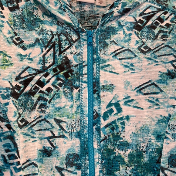 NWOT - WEEKENDS by Chico's Zip-Up Multi Coloured Turquoise Hoodie Jacket - Sz 0 - Picture 9 of 12